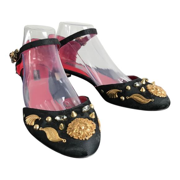 Dolce & Gabbana Ankle Strap Shoe Women US10 EU40 Black Embellished Gold Floral - Picture 2 of 10